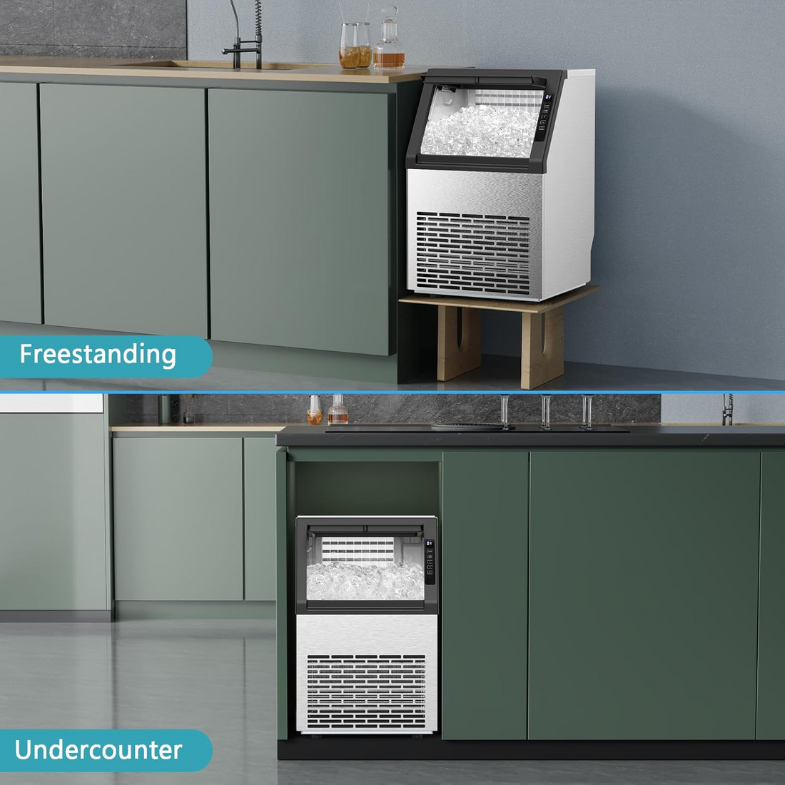 COWSAR 80Lbs/Day Commercial Ice Maker – Self-Cleaning, 24Lbs Storage, Freestanding