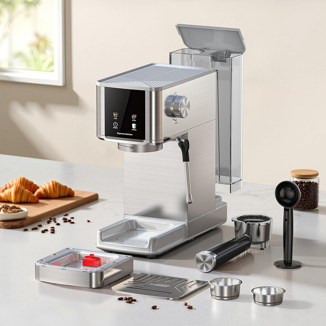 COWSAR Espresso Maker – 20-Bar Pressure, LED Display & Steam Wand