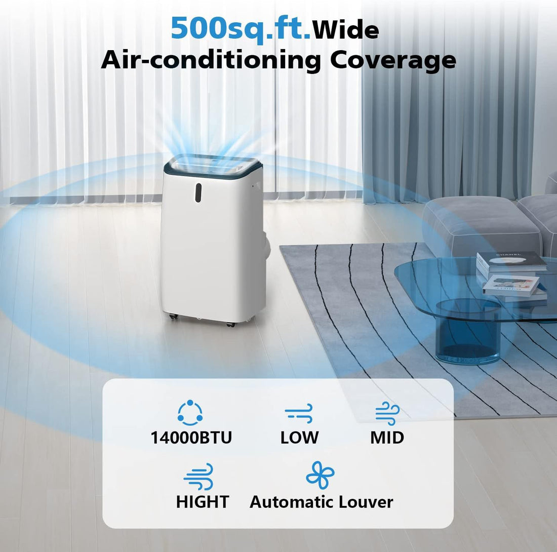 Cowsar 14000 BTU Portable Air Conditioner Cooling Up to 500sq.ft, Quiet and Energy-saving, Efficient Airflow