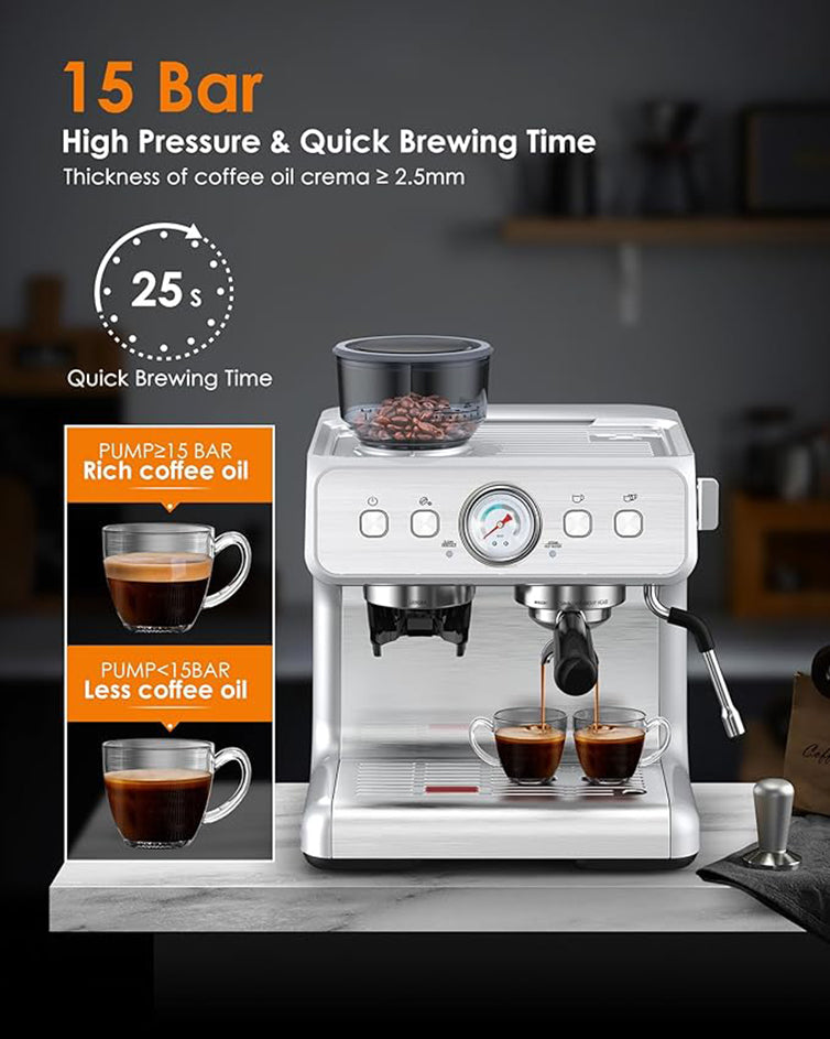 Cowsar 15 Bar Espresso Machine with Grinder