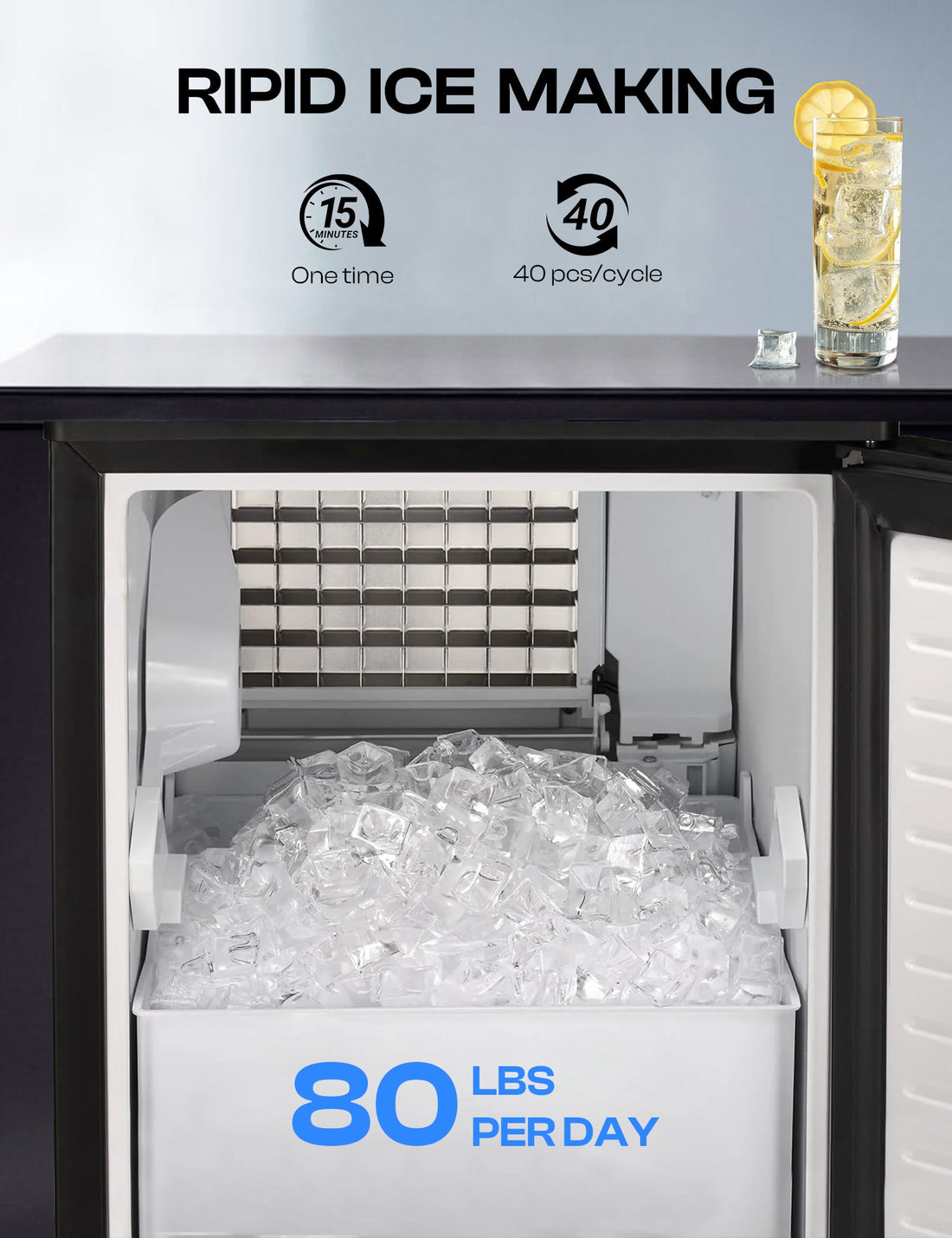 Cowsar Commercial Cube Ice Maker 80lbs/24H, Reversible Door
