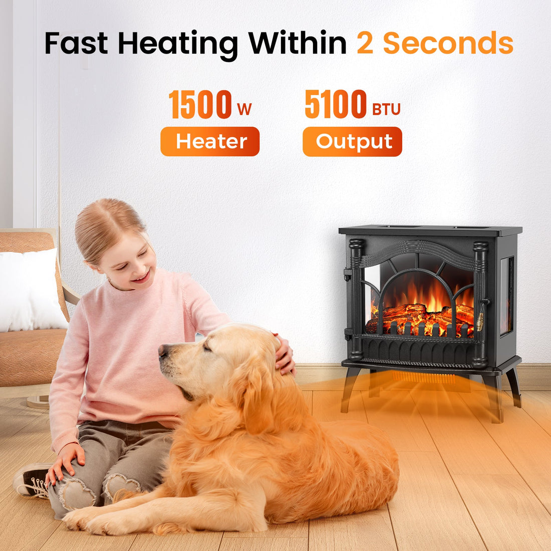 23 inch Freestanding Electric Fireplace Stove  5100 BTU